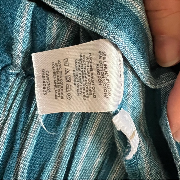 LOFT Cotton Linen Beach High Waist Blue Striped Elastic Shorts Women’s Small - Picture 6 of 10